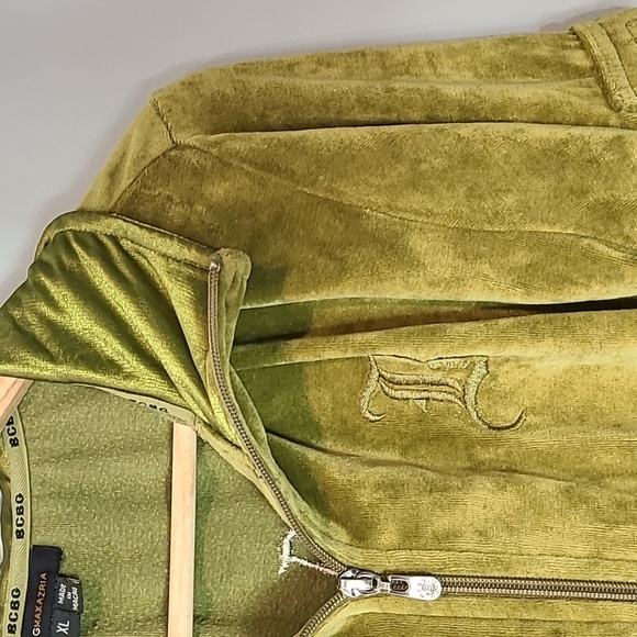 BCBG Y2K Track Jacket Size XL Green Satin Velvet Velour Full Zip Embroidered - Picture 2 of 11